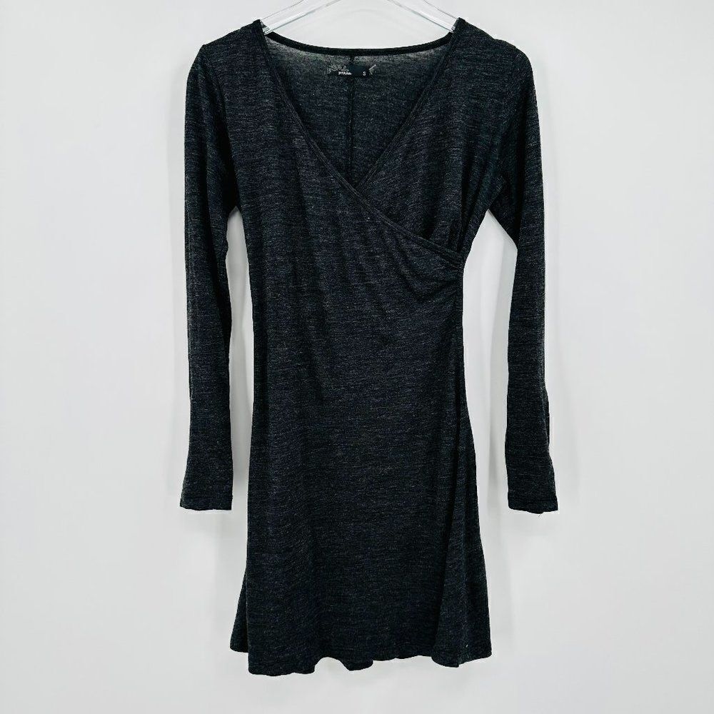 Prana Size Small Charcoal Gray Long Sleeve Wool Blend Nadia Dress Faux Wrap